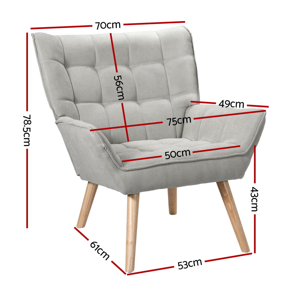 Artiss Armchair Lounge Chair Accent Chairs Sofa Linen Fabric Cushion Seat Grey UPHO-B-ARM06-FB-GY