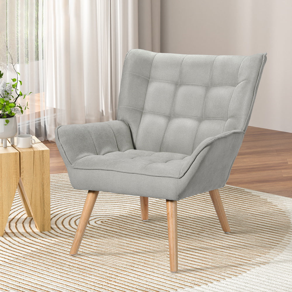 Artiss Armchair Lounge Chair Accent Chairs Sofa Linen Fabric Cushion Seat Grey UPHO-B-ARM06-FB-GY