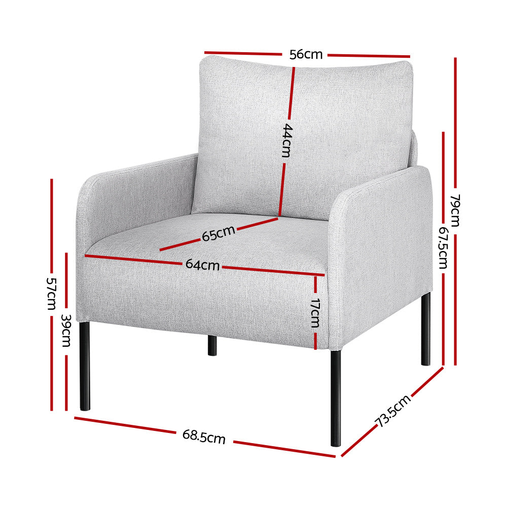 Artiss Armchair Accent Chair Pillow Fabric Grey UPHO-B-ARM08-1S-FB-GY