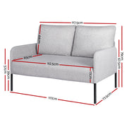 Artiss Armchair 2-Seater Sofa Pillow Linen Grey UPHO-B-ARM08-2S-FB-GY
