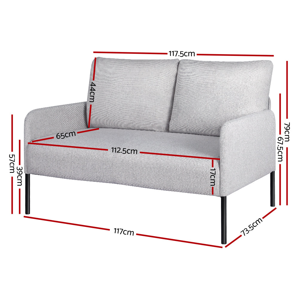 Artiss Armchair 2-Seater Sofa Pillow Linen Grey UPHO-B-ARM08-2S-FB-GY