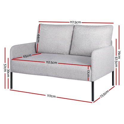 Artiss Armchair 2-Seater Sofa Pillow Linen Grey UPHO-B-ARM08-2S-FB-GY