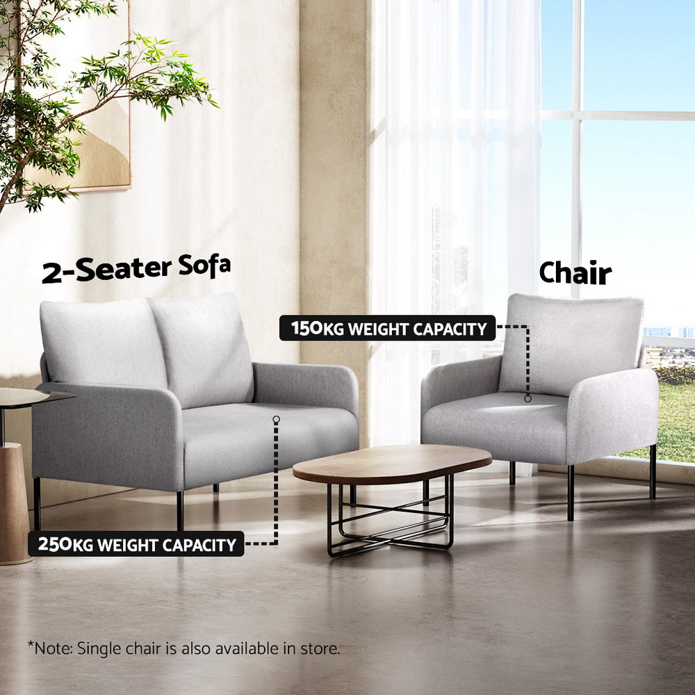 Artiss Armchair 2-Seater Sofa Pillow Linen Grey UPHO-B-ARM08-2S-FB-GY