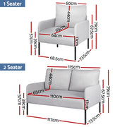 Artiss Armchair 4 Seater Sofa Set Pillow Gery Kane UPHO-B-ARM08-4S-FB-GY