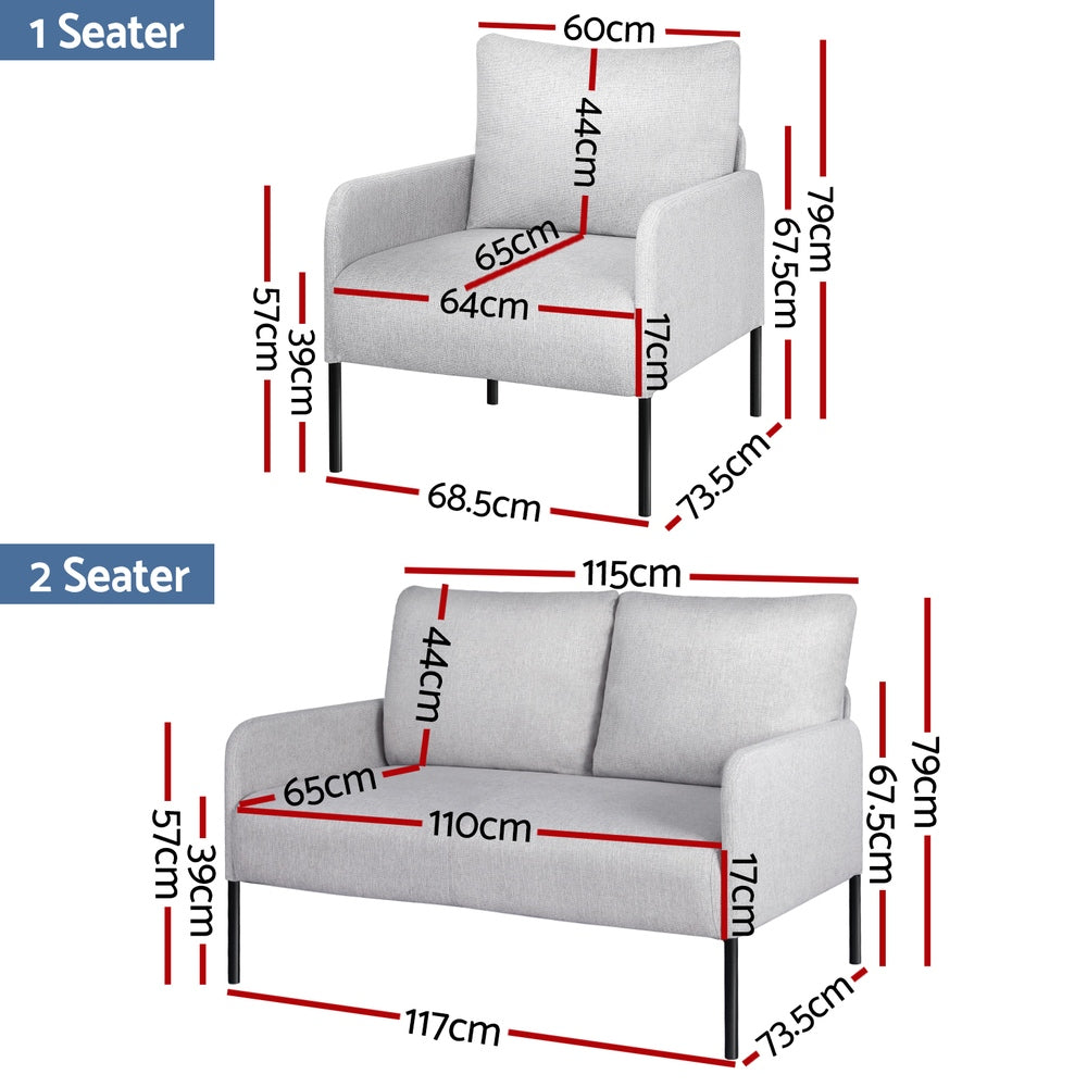Artiss Armchair 4 Seater Sofa Set Pillow Gery Kane UPHO-B-ARM08-4S-FB-GY