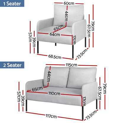 Artiss Armchair 4 Seater Sofa Set Pillow Gery Kane UPHO-B-ARM08-4S-FB-GY