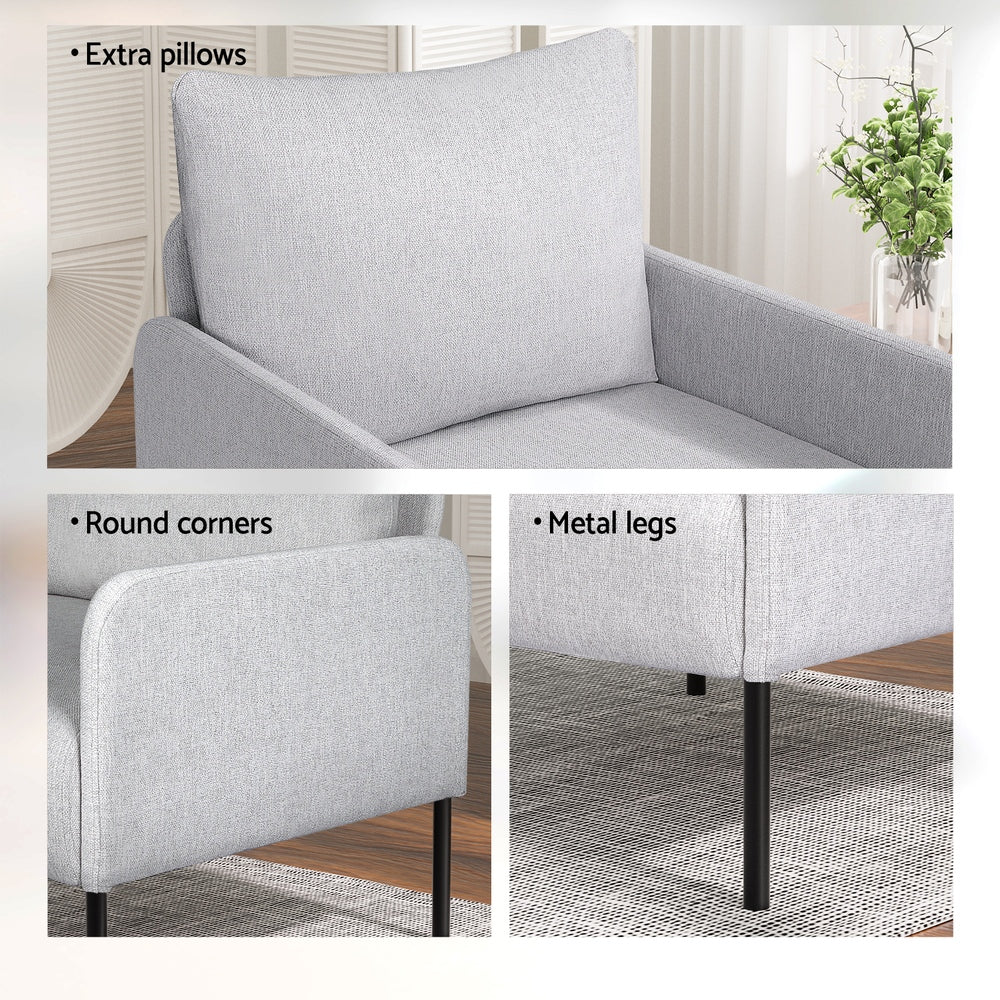Artiss Armchair 4 Seater Sofa Set Pillow Gery Kane UPHO-B-ARM08-4S-FB-GY