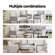 Artiss Armchair 4 Seater Sofa Set Pillow Gery Kane UPHO-B-ARM08-4S-FB-GY