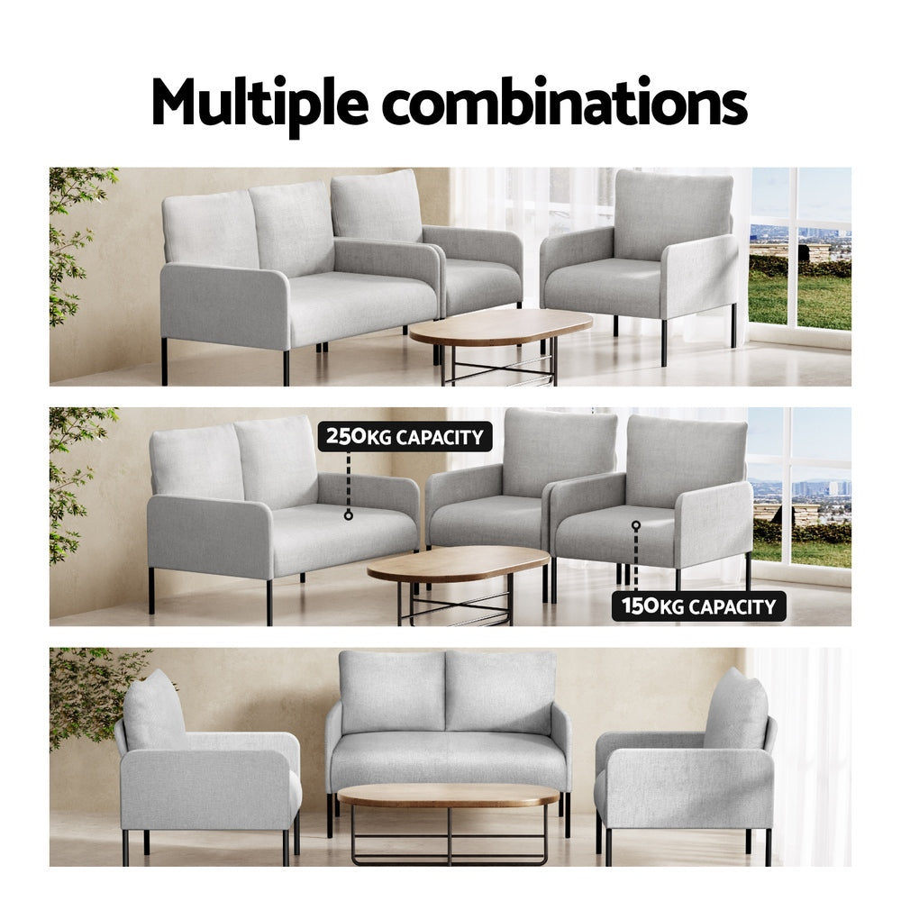Artiss Armchair 4 Seater Sofa Set Pillow Gery Kane UPHO-B-ARM08-4S-FB-GY