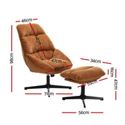 Artiss Armchair Set with Ottoman Linen Fabric Orange Yaro UPHO-B-ARM09-FS-OR