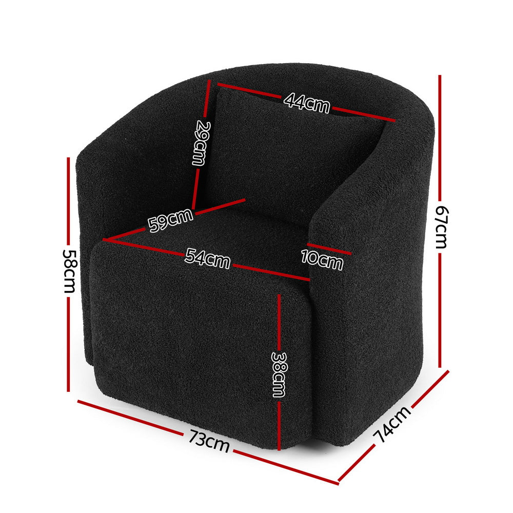 Artiss Round Swivel Armchair Sherpa Fleece Black UPHO-B-ARM10-SWL-BK