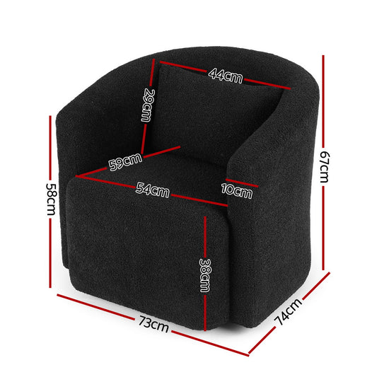 Artiss Round Swivel Armchair Sherpa Fleece Black UPHO-B-ARM10-SWL-BK