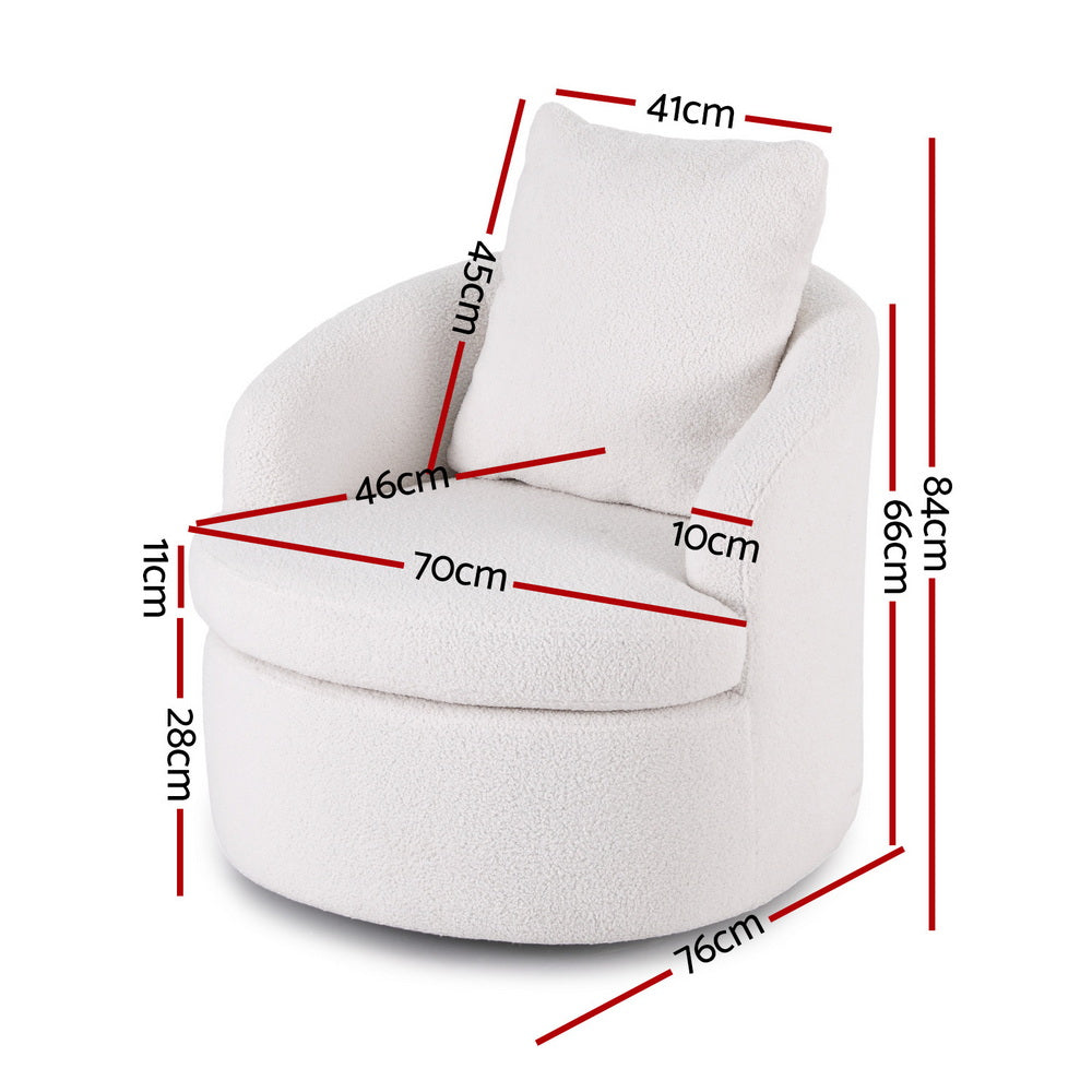 Artiss Round Swivel Armchair Extra Pillow White UPHO-B-ARM11-SWL-WH