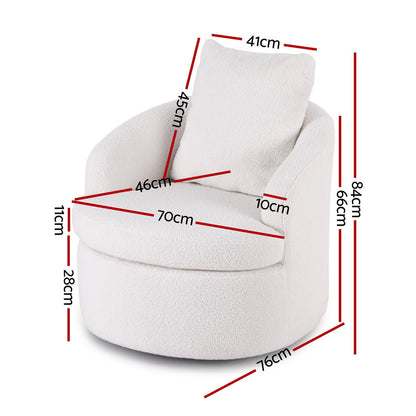 Artiss Round Swivel Armchair Extra Pillow White UPHO-B-ARM11-SWL-WH
