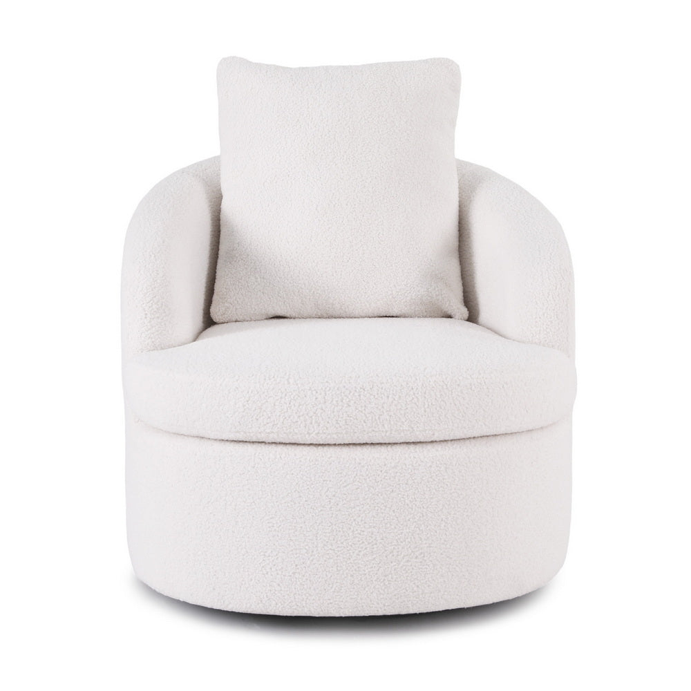 Artiss Round Swivel Armchair Extra Pillow White UPHO-B-ARM11-SWL-WH