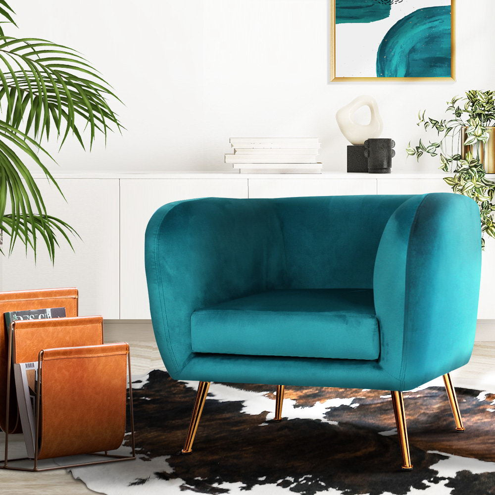 Artiss Armchair Lounge Sofa Arm Chair Accent Chairs Armchairs Couch Velvet Green UPHO-B-ARM8962-GN