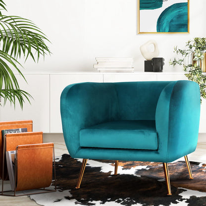 Artiss Armchair Lounge Sofa Arm Chair Accent Chairs Armchairs Couch Velvet Green UPHO-B-ARM8962-GN