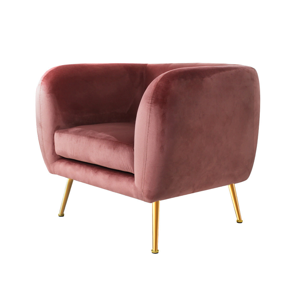 Artiss Armchair Lounge Sofa Arm Chair Accent Chairs Armchairs Couch Velvet Pink UPHO-B-ARM8962-PK