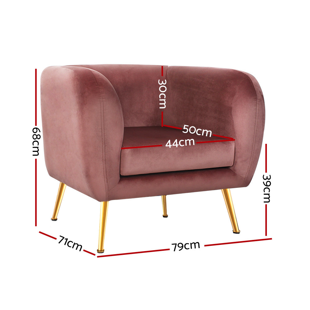 Artiss Armchair Lounge Sofa Arm Chair Accent Chairs Armchairs Couch Velvet Pink UPHO-B-ARM8962-PK