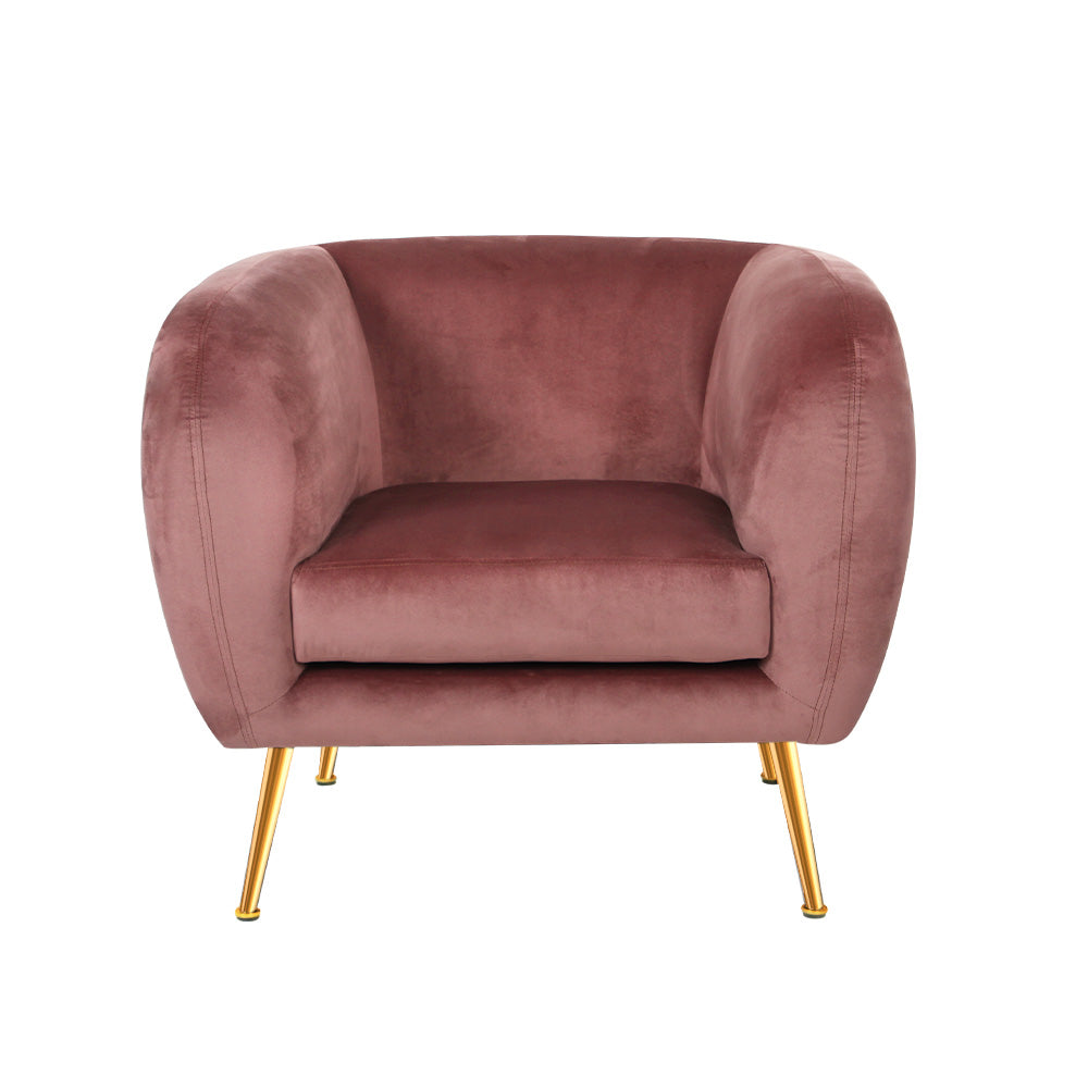 Artiss Armchair Lounge Sofa Arm Chair Accent Chairs Armchairs Couch Velvet Pink UPHO-B-ARM8962-PK