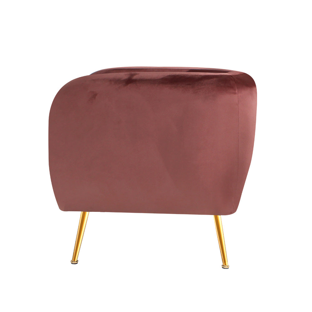 Artiss Armchair Lounge Sofa Arm Chair Accent Chairs Armchairs Couch Velvet Pink UPHO-B-ARM8962-PK