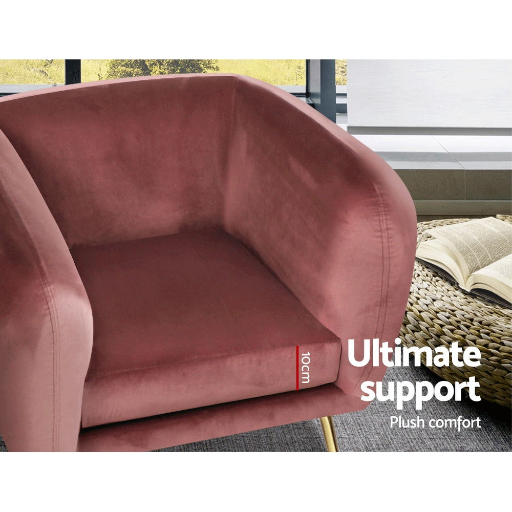 Artiss Armchair Lounge Sofa Arm Chair Accent Chairs Armchairs Couch Velvet Pink UPHO-B-ARM8962-PK