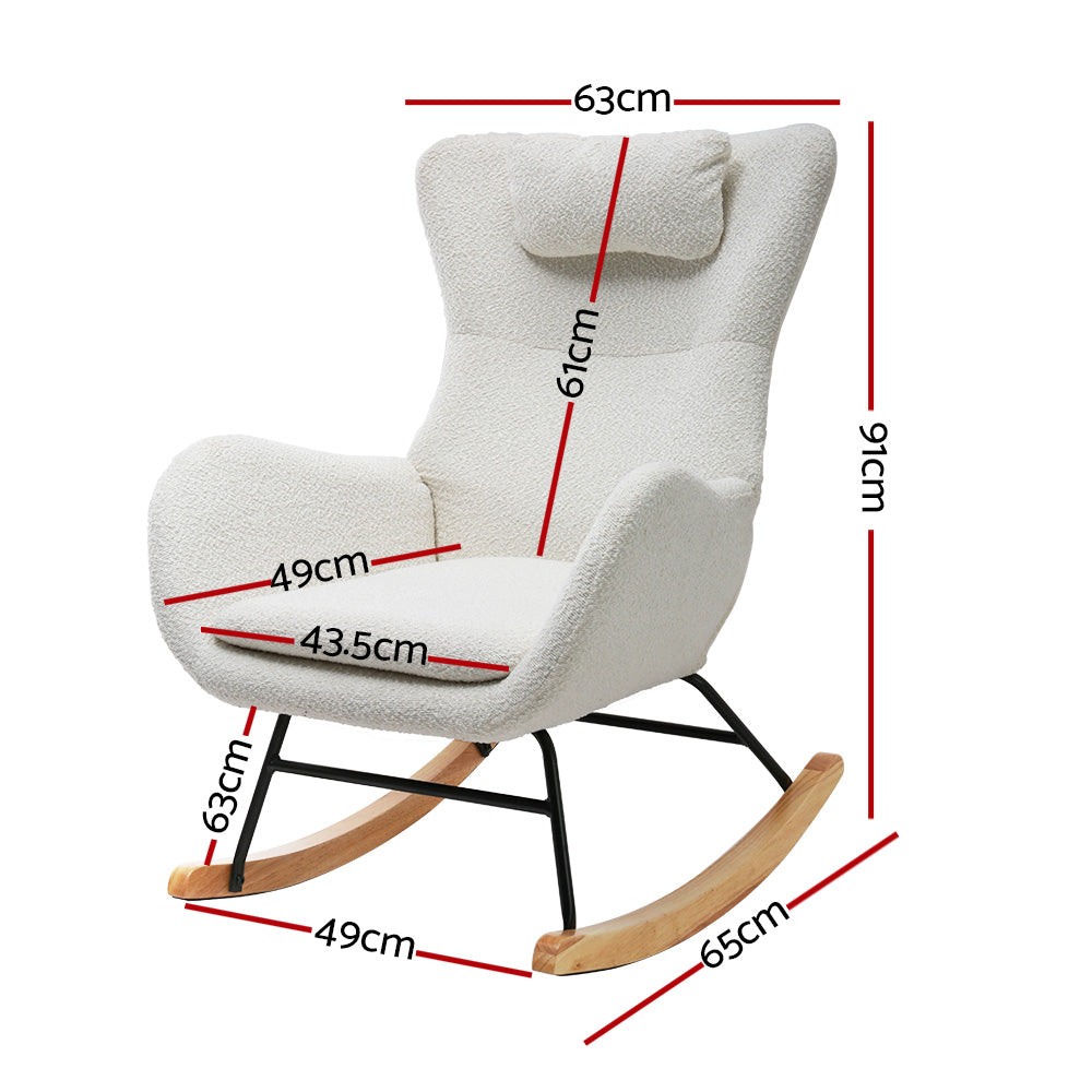 Artiss Rocking Chair Armchair Pillow Boucle White UPHO-B-ROCK01-TED-WH