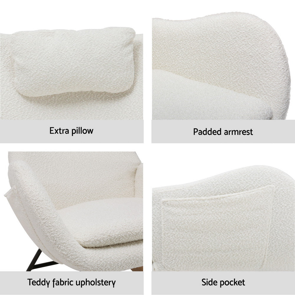 Artiss Rocking Chair Armchair Pillow Boucle White UPHO-B-ROCK01-TED-WH
