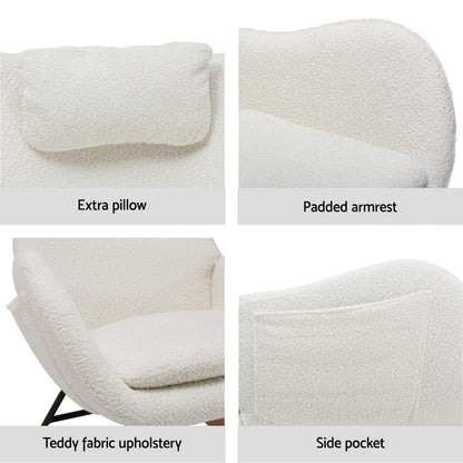 Artiss Rocking Chair Armchair Pillow Boucle White UPHO-B-ROCK01-TED-WH