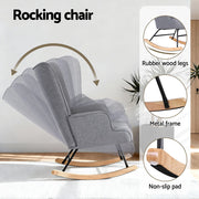 Artiss Rocking Armchair Nursing Chair Linen Fabric Grey UPHO-B-ROCK02-LIN-GY
