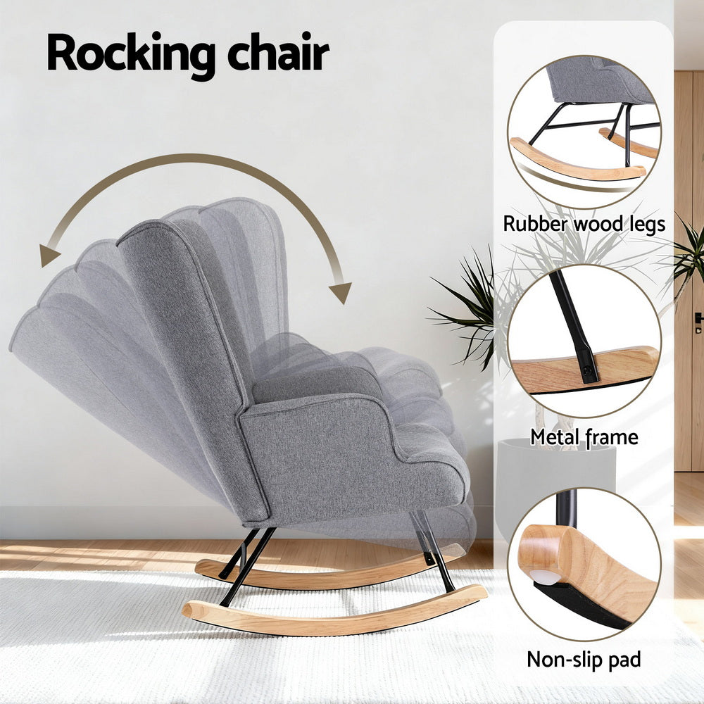 Artiss Rocking Armchair Nursing Chair Linen Fabric Grey UPHO-B-ROCK02-LIN-GY