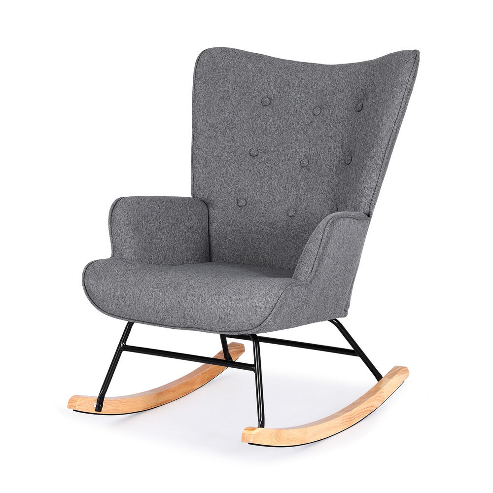 Artiss Rocking Armchair Nursing Chair Linen Fabric Grey UPHO-B-ROCK02-LIN-GY
