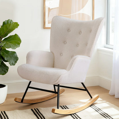 Artiss Rocking Armchair Nursing Chair Boucle Fabric White UPHO-B-ROCK02-LIN-WH