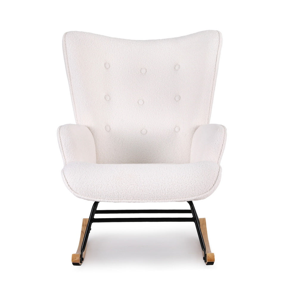 Artiss Rocking Armchair Nursing Chair Boucle Fabric White UPHO-B-ROCK02-LIN-WH