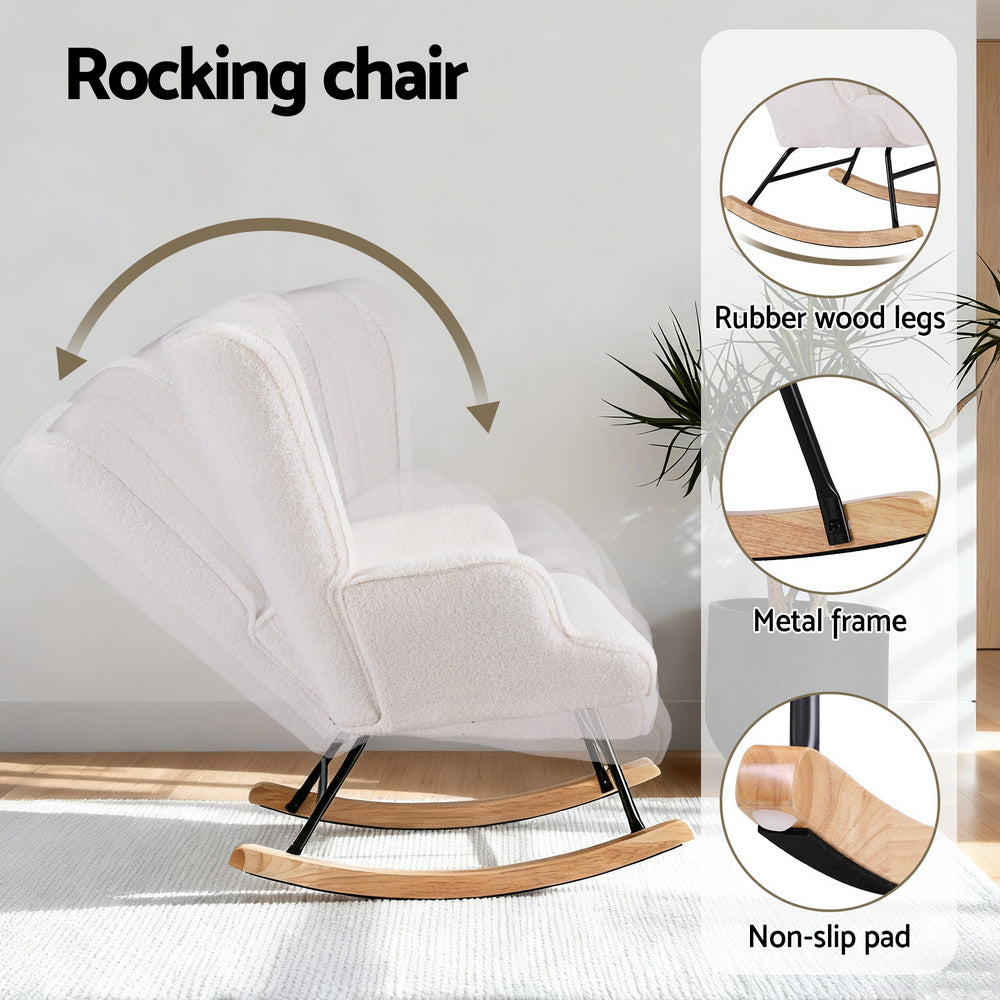 Artiss Rocking Armchair Nursing Chair Boucle Fabric White UPHO-B-ROCK02-LIN-WH
