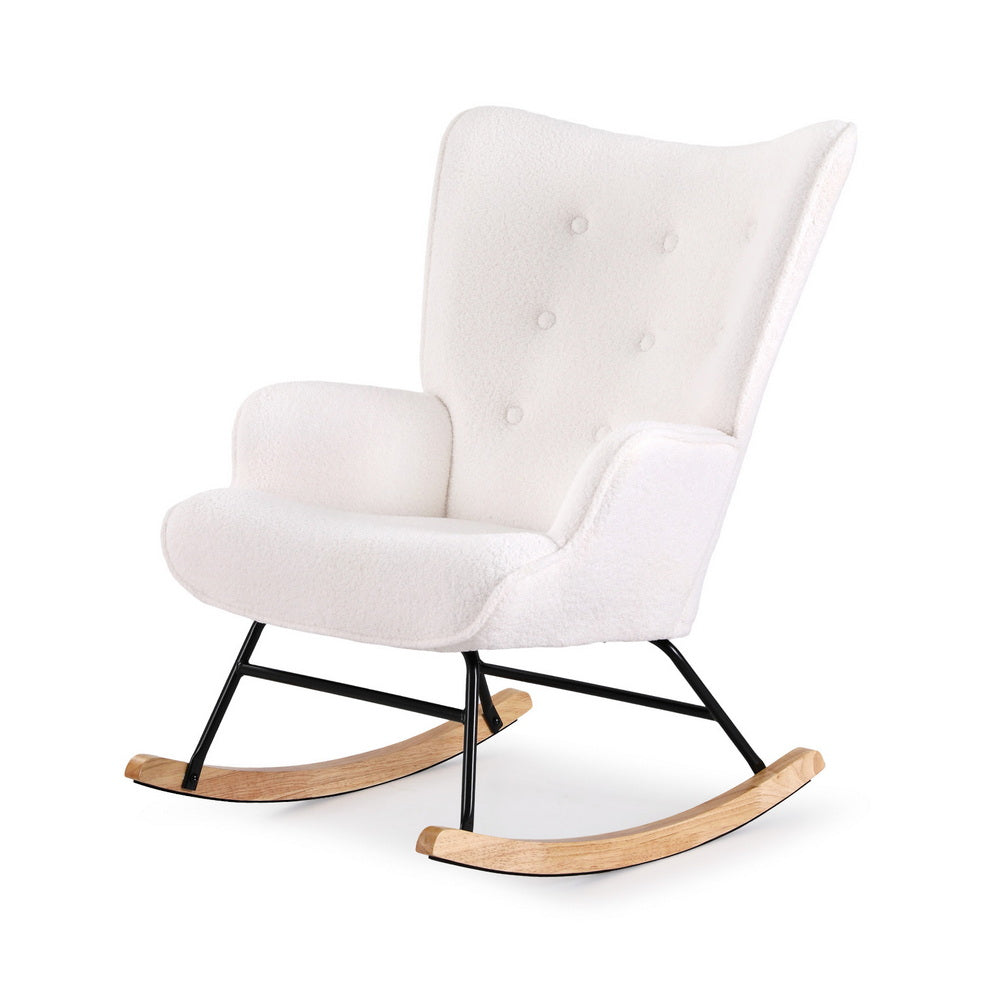 Artiss Rocking Armchair Nursing Chair Boucle Fabric White UPHO-B-ROCK02-LIN-WH