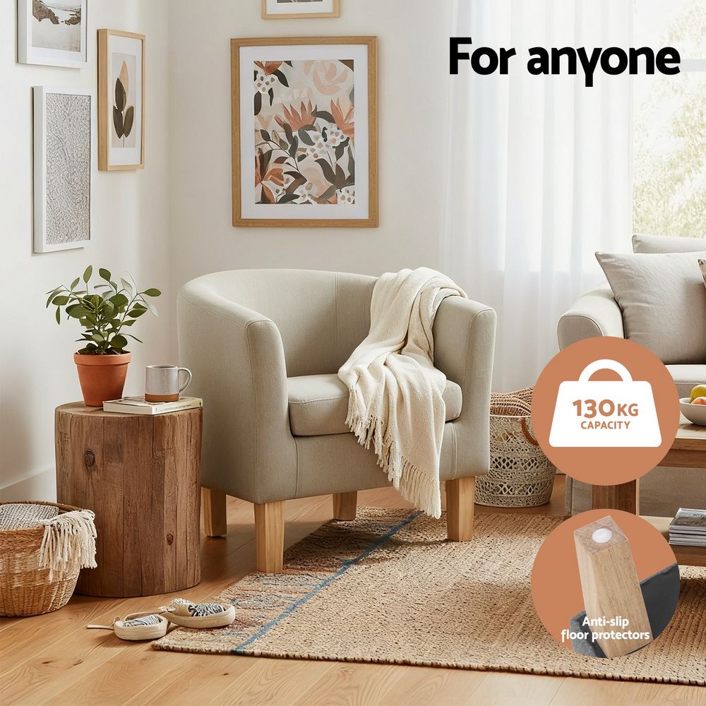 Artiss Armchair Tub Chair Beige Abby UPHO-B-TUB02-BG