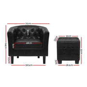 Artiss Armchair Set with Ottoman Black Ava UPHO-B-TUB02-FS-PU-BK