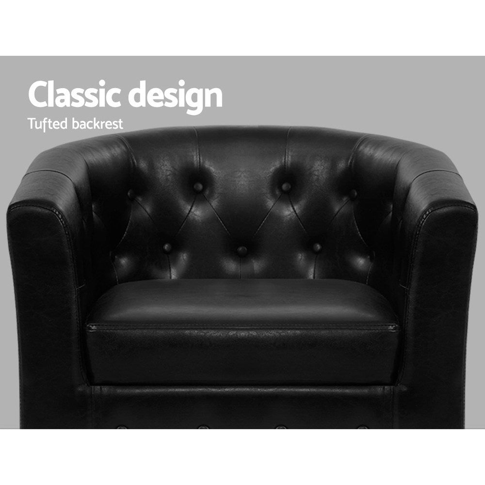 Artiss Armchair Set with Ottoman Black Ava UPHO-B-TUB02-FS-PU-BK