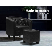 Artiss Armchair Set with Ottoman Black Ava UPHO-B-TUB02-FS-PU-BK