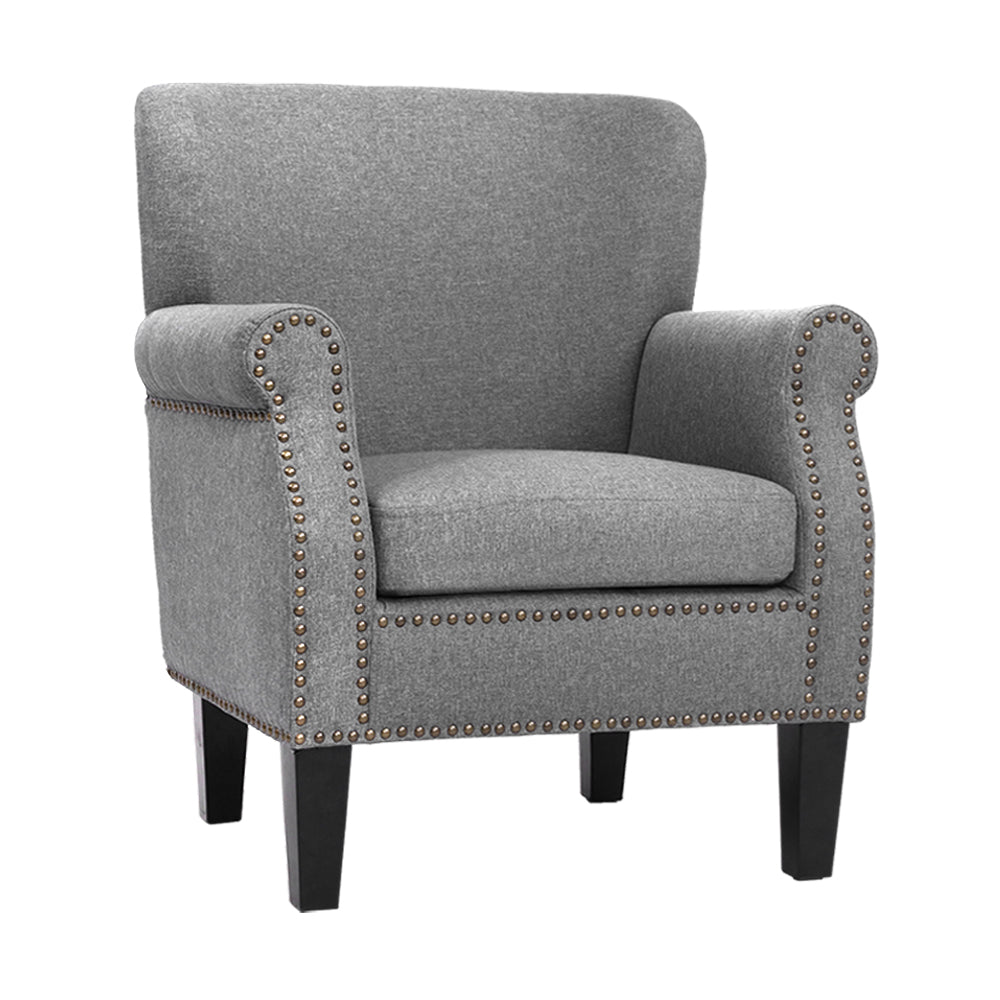 Artiss Armchair Accent Chair Retro Armchairs Lounge Accent Chair Single Sofa Linen Fabric Seat Grey UPHO-C-8083-GY
