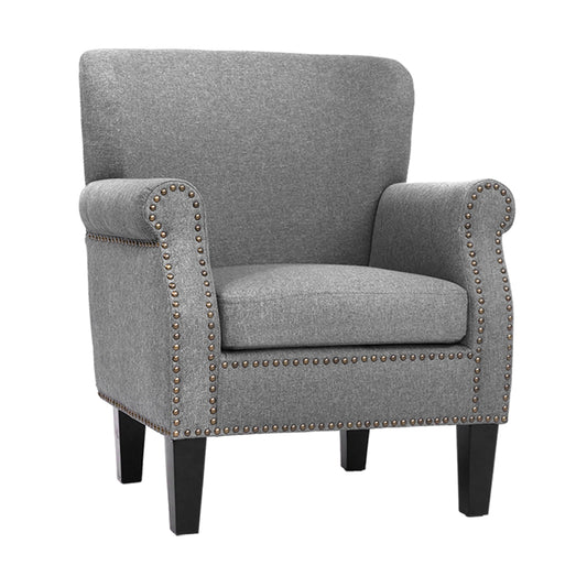 Artiss Armchair Accent Chair Retro Armchairs Lounge Accent Chair Single Sofa Linen Fabric Seat Grey UPHO-C-8083-GY