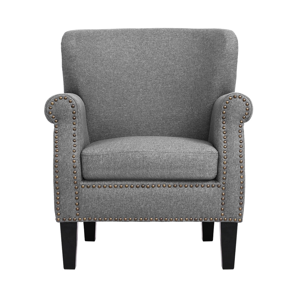 Artiss Armchair Accent Chair Retro Armchairs Lounge Accent Chair Single Sofa Linen Fabric Seat Grey UPHO-C-8083-GY