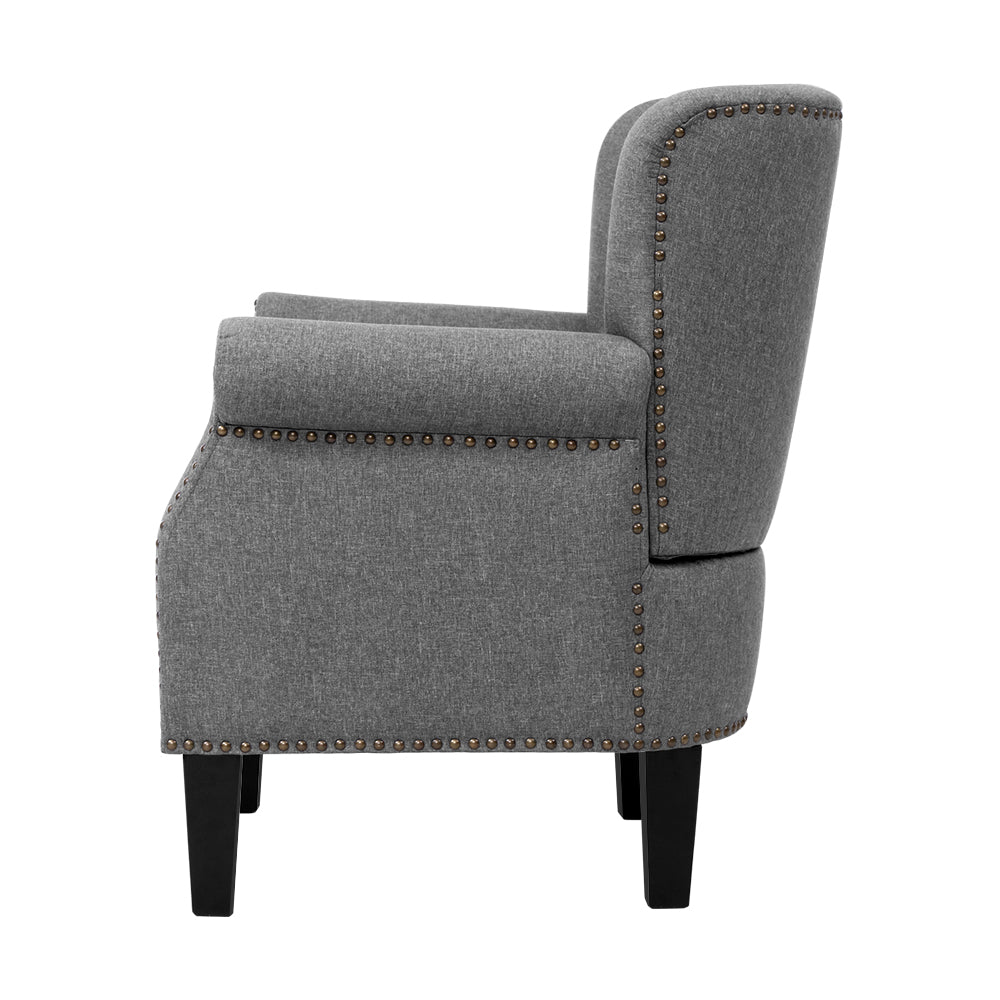 Artiss Armchair Accent Chair Retro Armchairs Lounge Accent Chair Single Sofa Linen Fabric Seat Grey UPHO-C-8083-GY