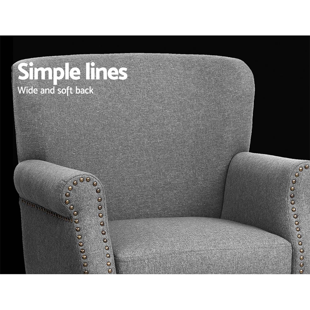 Artiss Armchair Accent Chair Retro Armchairs Lounge Accent Chair Single Sofa Linen Fabric Seat Grey UPHO-C-8083-GY