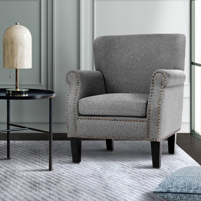 Artiss Armchair Accent Chair Retro Armchairs Lounge Accent Chair Single Sofa Linen Fabric Seat Grey UPHO-C-8083-GY
