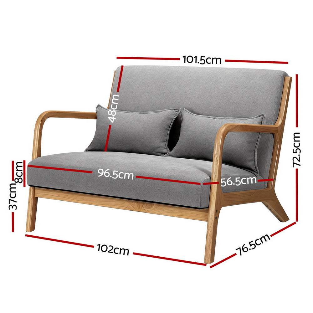 Artiss Armchair 2-seater Loveseat Fabric Grey UPHO-C-ARM-01-2S-GY