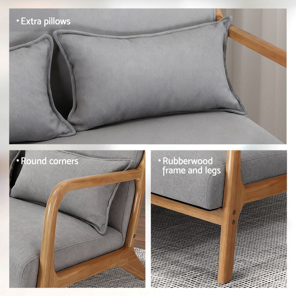 Artiss Armchair 2-seater Loveseat Fabric Grey UPHO-C-ARM-01-2S-GY