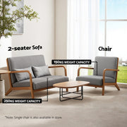 Artiss Armchair 2-seater Loveseat Fabric Grey UPHO-C-ARM-01-2S-GY