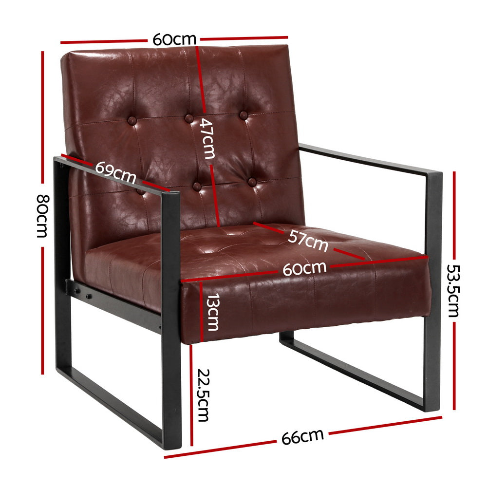 Artiss Armchair Lounge Chair Accent Chairs PU Leather Sofa Brown Metal Frame UPHO-C-ARM-01-PU-BR